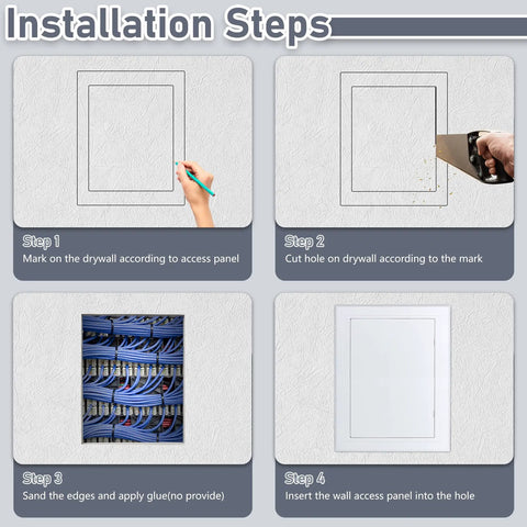 Top Notch White Drywall Access Panel 8x10 Inch Reinforced Wall Inspection Door Heavy Duty Plate installation steps for easy access.