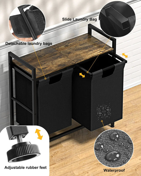 Dual 11 Gallon 42L Laundry Hamper With Removable Liners Divided Laundry Sorter On A Sturdy Metal Frame Pull Out Oxford Bags