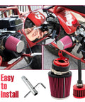Beefed Up 212 Air Filter Adapter Kit For Coleman CT200U BT200X KT196 Baja MB165 MB200 196cc 6.5hp Honda GX160 GX200 Engine Mini Bike Go Kart Stage 1 Performance Parts Durable Fitment For Coleman And Baja Go Karts installed on red go-kart engine, showing filter components and installation tools