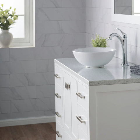 Round Vessel White Porcelain Ceramic Bathroom Sink 14 Inch Durable Scratch Resistant Nonporous Glazed Finish Easy To Clean Dope Modern Vanity Fixture