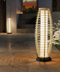 Patio Floor Lamp Outdoor Solar Powered Lantern With Weather Resistant Wicker Finish For Garden Deck And Backyard Auto On At Dusk 40 Lumens Cozy Vibe Large Sized For Indoor Outdoor Lighting Natural Brown