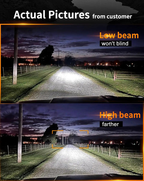 2 Pack 7 Inch LED Headlights For Jeep Wrangler Chevy And Miata DOT Approved Hi Lo Beam comparison at night road view