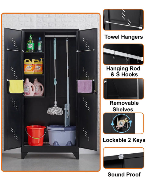 75 Inch Heavy Duty Metal Garage Storage Cabinet With Lockable Doors For Tools And Gear, Tough Steel Tool Organizer Open