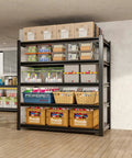 36 Inch Wide Garage Shelving Unit Beefy 5 Tier Heavy Duty Storage Rack With Adjustable Shelves Holds Up To 3000 Lbs Industrial Steel Shelving For Garage Shed Warehouse Basement Black, loaded with bins and boxes
