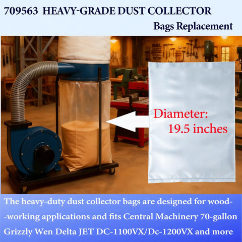 5 Pack Dust Collector Bags 19.5 Inch Diameter 70 Gallon Lower Dust Collection Bag Replacement for Heavy Duty Woodworking 6 Mil Plastic
