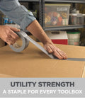 Heavy Duty Duct Tape Bundle 3 Rolls 1.88 Inches by 55 Yards Hand Tear Silver All Purpose Indoor Repair Tape being used on a box