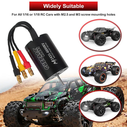 High Performance 2435 4800KV Brushless Motor And 35A ESC Combo for 1/16 and 1/18 RC Cars and Trucks, with 3 connectors.