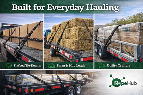 Heavy Duty Truck Rope For Cargo Securement And Tie Downs With Twisted 3 Strand Polypropylene securing hay and boxes on trailers