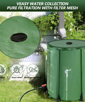 100 Gallon Collapsible Rain Barrel With Water Level Indicator For Easy Garden Watering And Farm Irrigation, showing filter mesh lid.