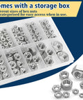 SAE Hex Nuts Assortment Kit 150 Piece Stainless Steel 304 Hardware Nuts Set With Ten Sizes From 4-40 To 1/2-13 in a storage box
