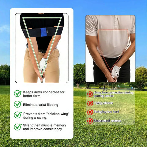 Image showing hands using Retractable Golf Swing Trainer With Arm Band Instant Swing Feedback Rhythm Mastery Grip Posture Corrector