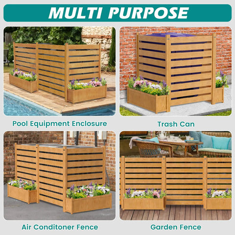 Freestanding Outdoor Privacy Screen Panel With Planter Box For AC Units And Trash Cans, 36 Inch Wide And 45 Inch High