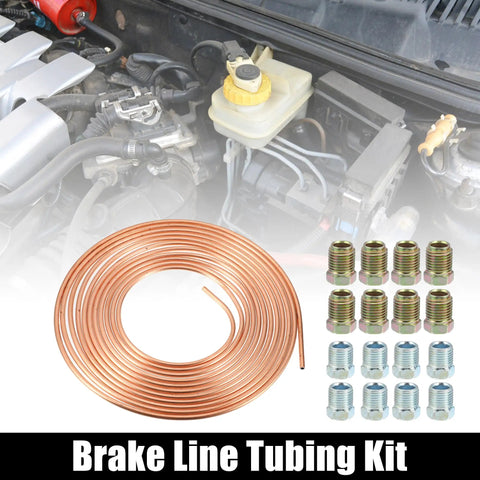 25 Ft 5/16 Inch Brake Line Tubing Kit Flexible Copper Coated With 16 Inverted Flare Fittings for DIY auto repair