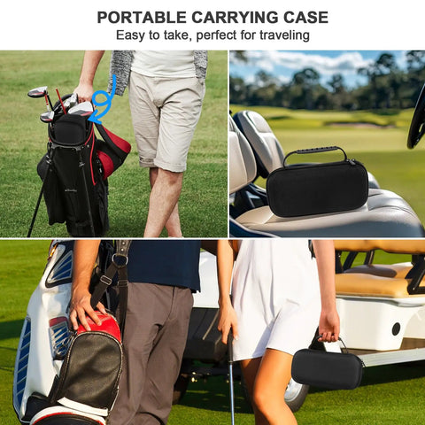 Three scenes showing the Carrying Case With Custom Insert For Garmin Approach R10 Golf Launch Monitor in use.