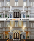 Dusk To Dawn Outdoor Post Light With Pier Mount Base shown day and night, illustrating auto on feature at entryway.
