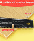 Close-up of SK5 steel blade on Two Piece Japanese Hand Saw Set For Wood Cutting with Six Inch Flush Cut Saw and Double Edged Ryoba