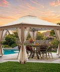 11x11 Pop Up Gazebo Instant Setup Outdoor Canopy Tent With Waterproof Fabric, No Tools Needed, Removable Mesh Netting, UV Protection, Sun Shelter