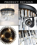 Two Tier Crystal Flush Mount Ceiling Light With Black Finish Real K9 Crystals Close To Ceiling Fixture details