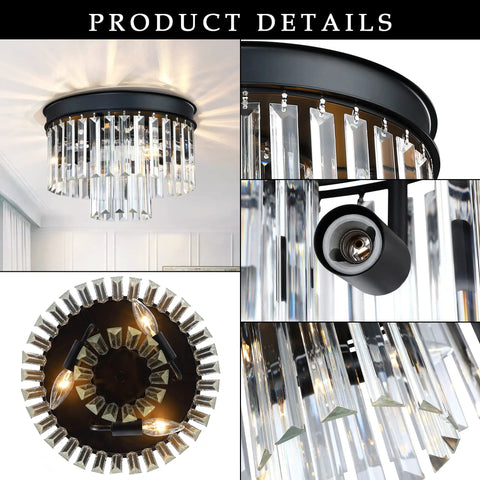 Two Tier Crystal Flush Mount Ceiling Light With Black Finish Real K9 Crystals Close To Ceiling Fixture details