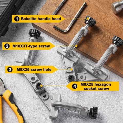 Two Pack Adjustable Tube Clamp With Swing Jaw In Aluminum Alloy highlighting bakelite handle and screws