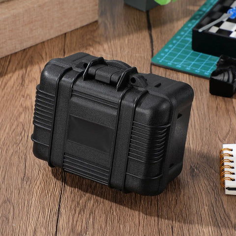 Hella Sturdy Portable Plastic Toolbox With Foam Padding For Small Parts Organization And Hardware Storage Slick Handheld Tool Case For Everyday Pros, black box with ergonomic handle.