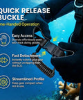 Hands holding scuba diving lanyard with quick release buckle clip, demonstrating anti loss retractable gear feature underwater.