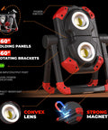 Rechargeable LED Work Light Two Pack With 2500 Lm Dual COBs Folding Portable Flood Light Magnetic Base 360 Degree Swivel Stand