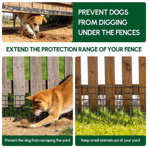 No Dig Garden Fence Panels For Outdoor Yard, 30 Rustproof Metal Barriers protecting against dogs digging into the lawn