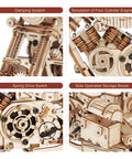 3D Wooden Motorcycle Puzzle Kit for Adults 1 To 8 Scale Buildable Mechanical Model, DIY wood parts with spring drive and V4 engine