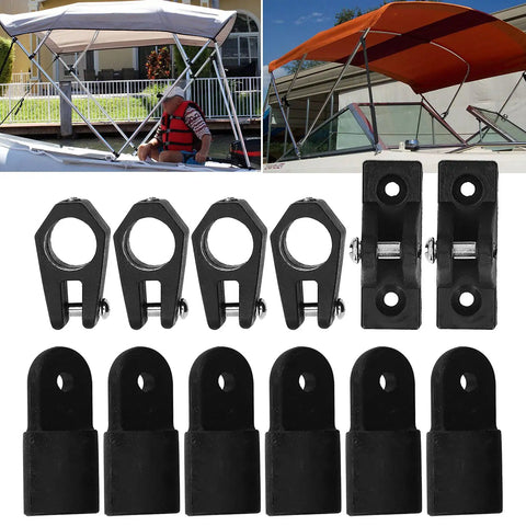 Heavy Duty 12 Piece Boat Deck Hinge Jaw Slide Eye End Cap Kit For Marine Yacht Bimini Top 7/8 Inch Black Nylon Pipe Tube Fitting Replacement Hardware Accessory Set, black nylon fittings for boat bimini top