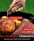 Dual Probe Instant Read Meat Thermometer For Oven And Grill With 2 Probes And Dual Temperature Display in use on BBQ