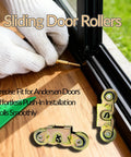 Installation of 2 Pack Sliding Door Rollers For Andersen Patio Doors 1 1/4 Inch Tandem Roller Assembly on wooden floor.