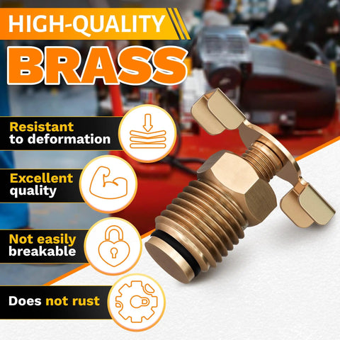 1/4 NPT Brass Air Compressor Drain Valve With Hand Turn Handle Moisture Drain Petcock Rust Resistant And Durable Valve Replacement