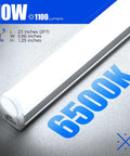 LED Shop Light 2Ft 6500K Super Bright White on gray surface, 10W, 1100 lumens, dimensions listed, ETL Listed, corded electric