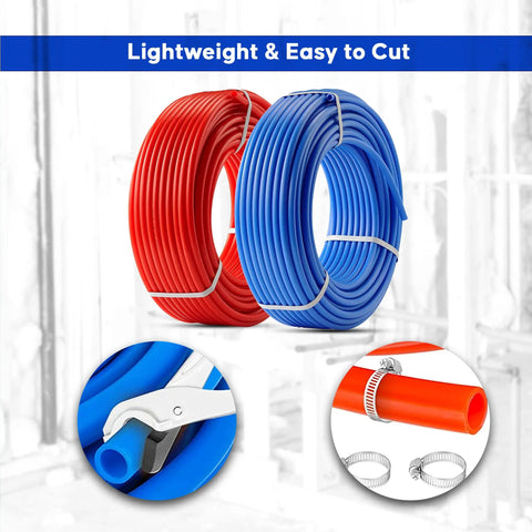 Half Inch PEX B Tubing Dual 50 Ft Rolls In Blue And Red For Plumbing And Radiant Floor Heating No Fuss Non-Barrier Type B Pipe
