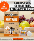 Indoor Fruit Fly Trap Killer Station With Natural Liquid Bait For Kitchen Counters Trash Cans And Pantry Food Fast Acting Pest Control That Works Like A Dream Total Game Changer Four Pack Bundle displayed with fruit on a kitchen counter.