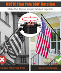 Six Foot Black Stainless Steel Flag Pole Kit With 360 Degree Anti Wrap Ring, displayed on porch with flag