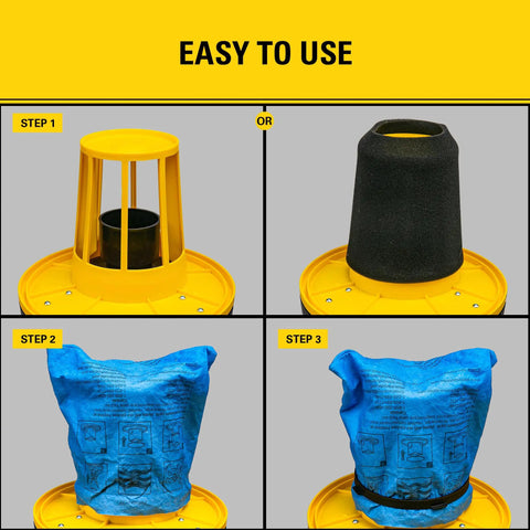 Installation steps for Blue Cloth Reusable Filter With Clamp Ring For 1 To 5 Gallon Wet Dry Vacuums.