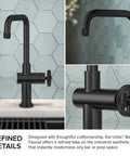 Close-up of Urbix Industrial Single Handle Bar Kitchen Faucet in Matte Black with Diamond Textured Accents
