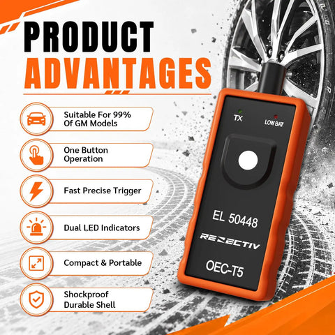 2026 Latest TPMS Relearn Kit With Fresh Battery Fits Chevy Buick Cadillac GMC Tire Pressure Reset Tool features fast trigger and compact design.