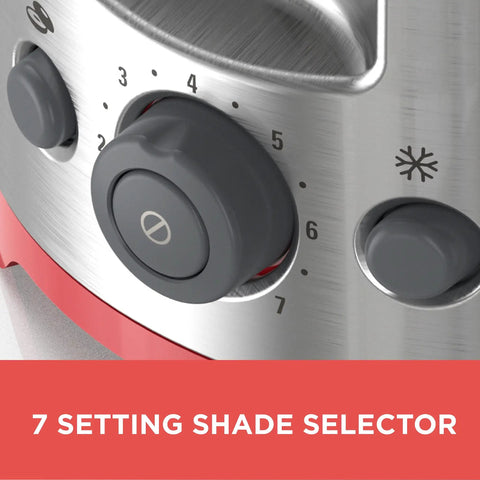 Close-up of shade selector dial on Red 2 Slice Toaster With Extra Wide Slots And Bagel Function Model TR1278RM