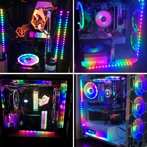 Individually Addressable 4 Pack 19 Inch WS2812B LED Strip For 5V 3 Pin Headers inside RGB-lit PC case, ASUS Aura compatible