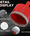 Super Cool Brazed Hole Saw Kit For Drilling Ceramic Tile Glass Marble Stone Dry Or Wet With 12 Bits Serrated Drill Ejection Pin And Hard Eva Case For Pros, 50mm diamond-tipped hole saw detail