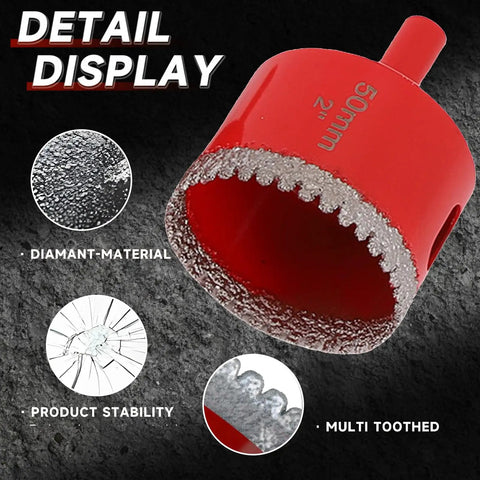 Super Cool Brazed Hole Saw Kit For Drilling Ceramic Tile Glass Marble Stone Dry Or Wet With 12 Bits Serrated Drill Ejection Pin And Hard Eva Case For Pros, 50mm diamond-tipped hole saw detail
