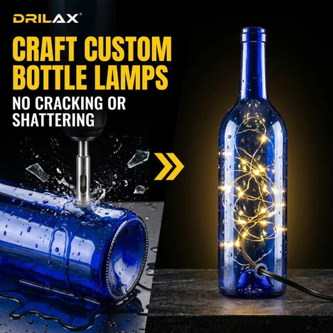 Diamond Drill Bit Set For Glass Tile And Porcelain Five Piece Kit From Three Sixteenths Inch To One Half Inch Pro Grade Smooth Cutting And Reduced Chipping Built For Home DIY Projects And Ceramic Pots And Quick Crack Free Holes used to drill into blue glass bottle for custom lamp creation.