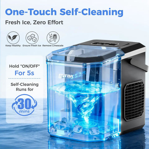 Portable Countertop Ice Maker That Cranks Out Bullet Ice In 6 Minutes, 9 Cubes Per Batch, Up To 26 Lbs Per Day, Self Cleaning