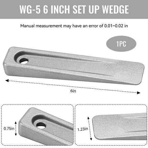 WG-5 6 Inch Steel Set Up Wedge For Precise Positioning And Spacing On Planers Shapers And Milling Machines Ideal For Setting Up Work Alignment And Safe Machining Durable Wedge For Repeated Use In Industrial Machining Applications shown with measurements 6in by 0.75in by 1.23in