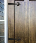 Flat Embossed Garage Door Hinge Set With Handles Decorative 4 Piece Hardware Kit 8 Inch And 10 Inch Hinges on wooden door