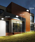 LED wall pack lights with dusk to dawn photocell 120W 17400 lumens illuminating a modern building exterior at night