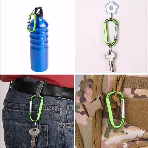 Six Pack 3 Inch Aluminum Carabiner Clips D Ring Keychain Hooks Heavy Duty Lightweight Yet Durable used for bottle, keys, bag